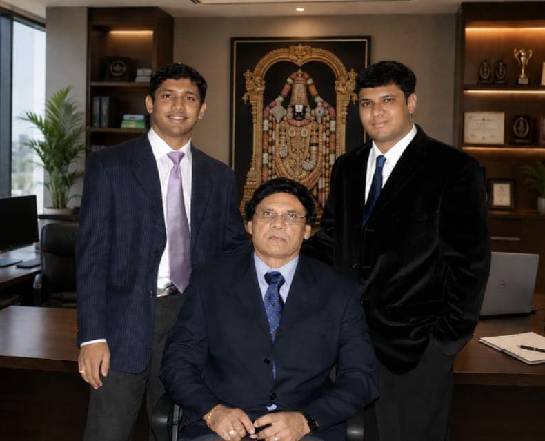 Mr. H.V.Gajaraj with his sons Mr. Raghavendra and Mr. Sandeep